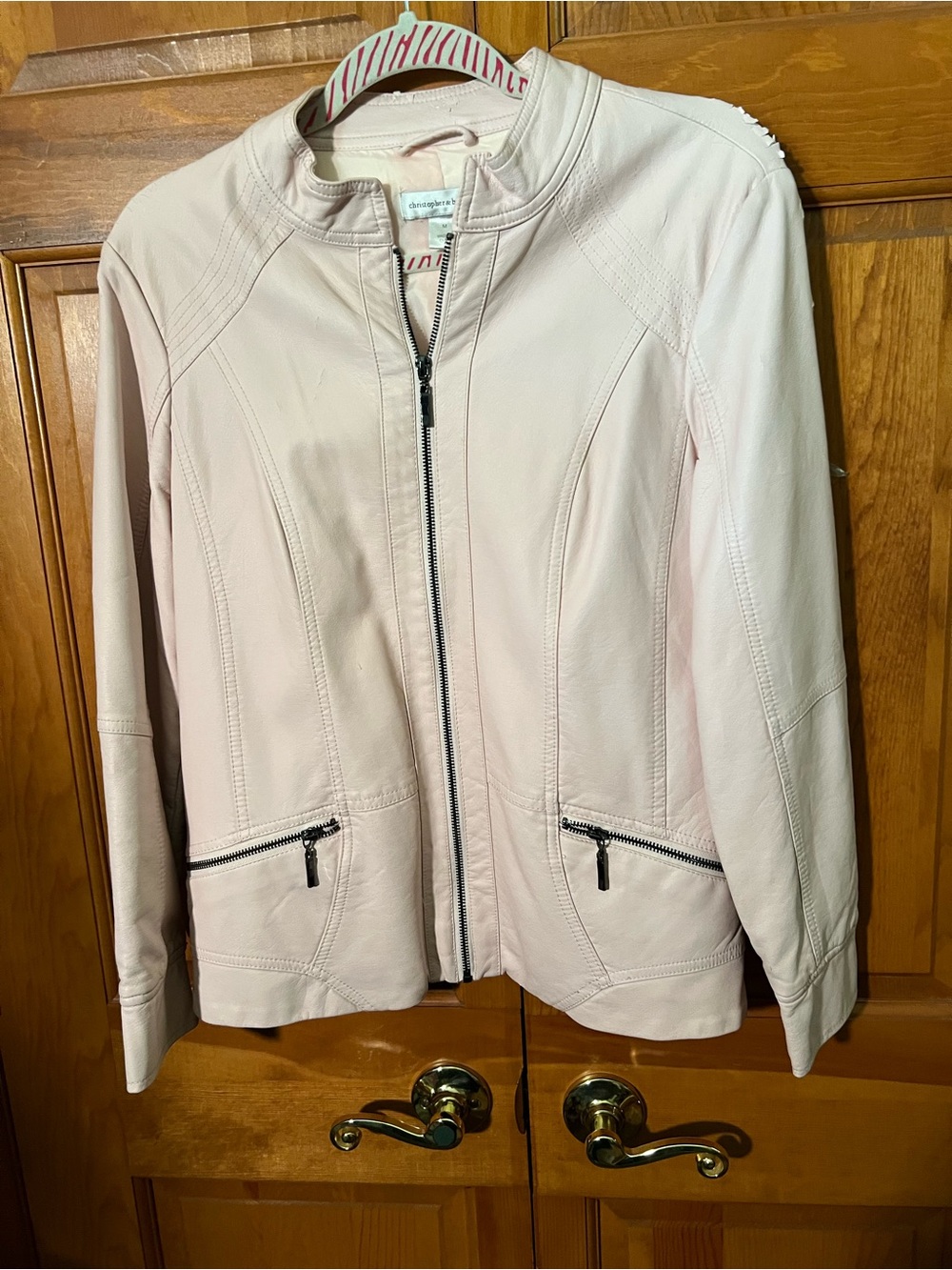 Christopher & Banks Light Pink Leather Zip Jacket